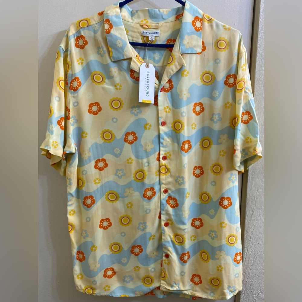 EARTHBOUND Men's Casual Floral Shirt - Orange, Yellow, Blue